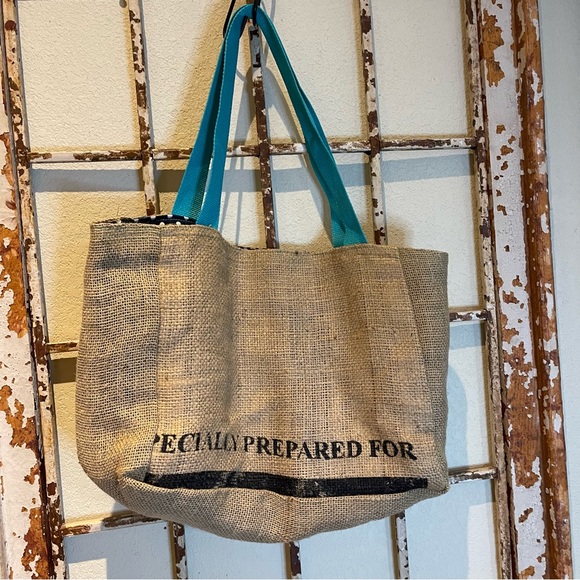 Burlap lined Costa Rico Java  Market Tote Bag - Picture 3 of 10